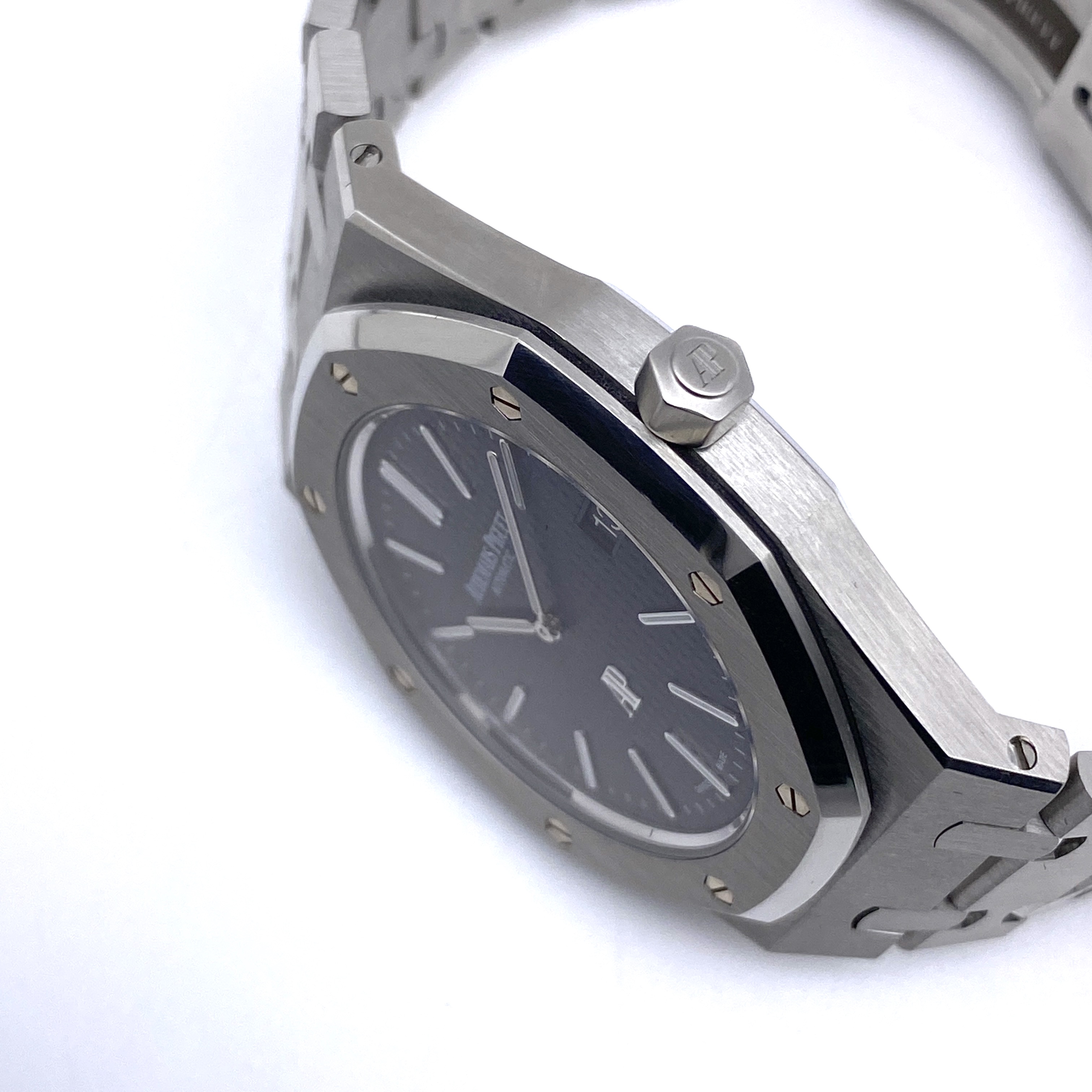 AUDEMARS PIGUET オーデマピゲ 15202ST.OO.1240ST.01 ロイヤルオーク エクストラシン ジャンボ 青文字盤 自動巻 メンズ 腕時計_1枚目画像