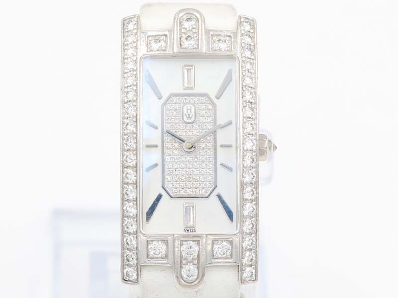 【HARRY WINSTON ハリーウインストン】330LQW アヴェニューC 純正ダイヤ K18WG/革/シェル クォーツ レディス 箱 保 □新着 12690-0