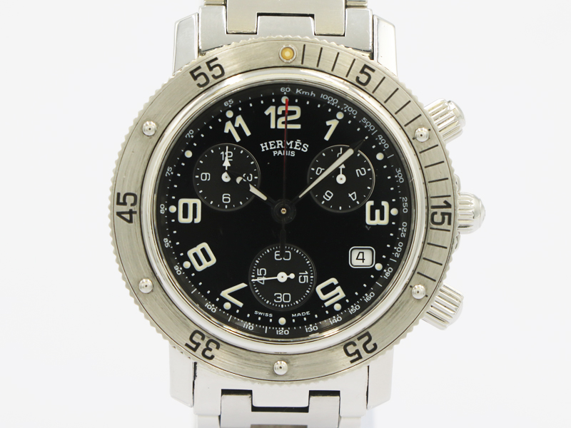 【エルメス HERMES 】CL2.910 クリッパーダイバー クロノグラフ 39mm SS クォーツ 黒文字盤 デイト メンズ 14527-0