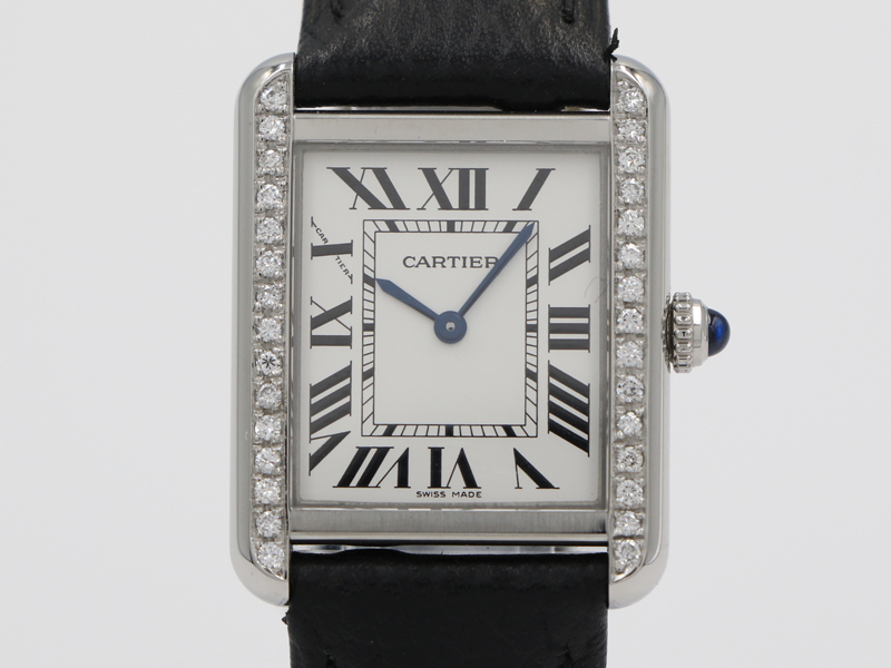 【 カルティエ CARTIER 】WSTA0030 タンクソロSM 白文字盤 アフターダイヤ クォーツ SS/革 レディース □新着 60340-0