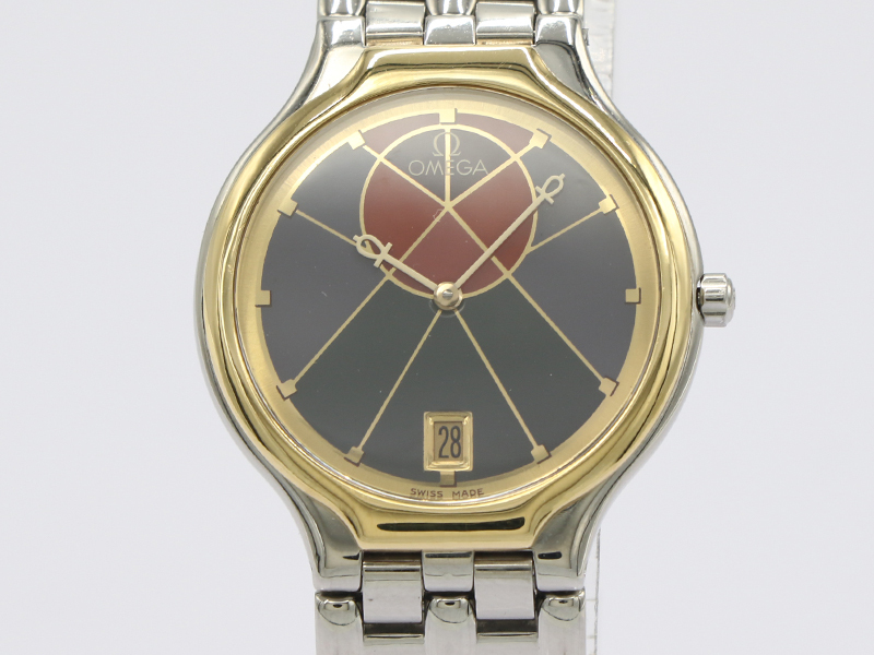 【 オメガ OMEGA 】 デビル シンボルウォッチ サン 32mm K18YG/SS クォーツ デイト メンズ 新着 71075-1